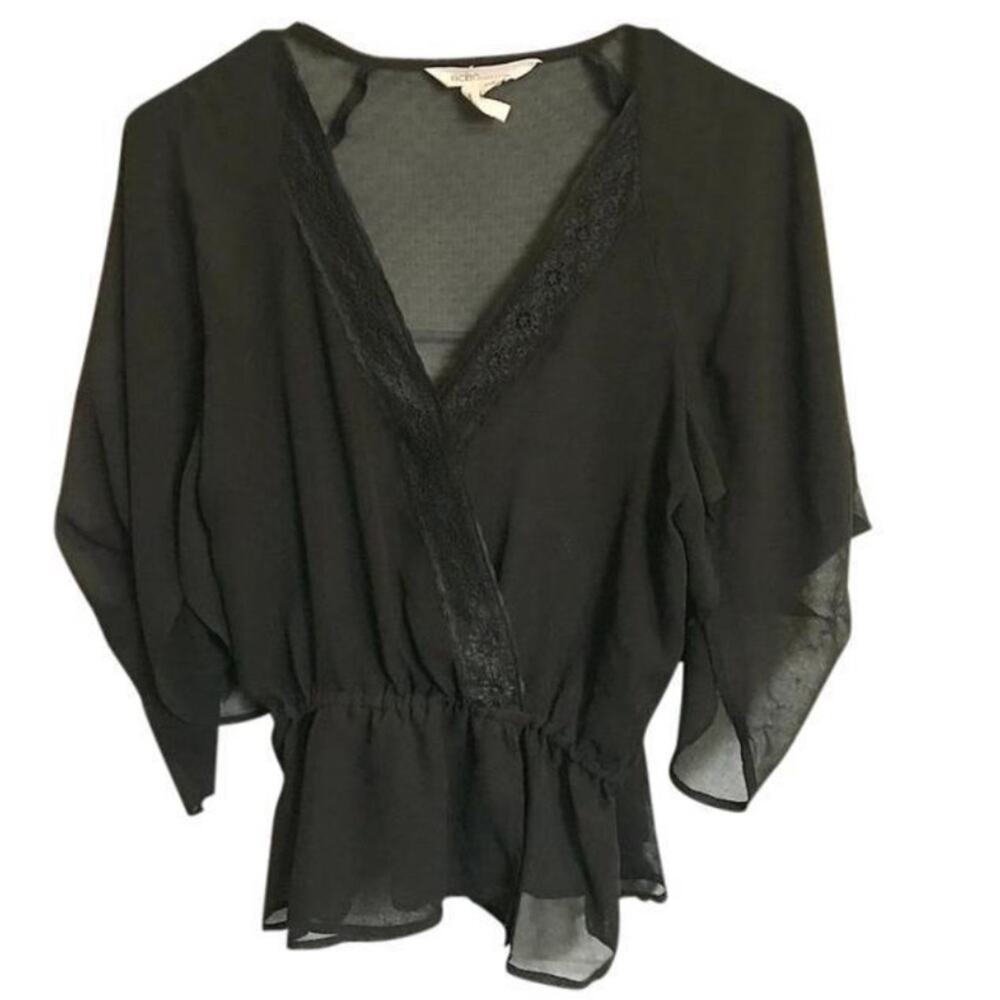 BCBGENERATION Black Sheer Lace Trim Top Size XS